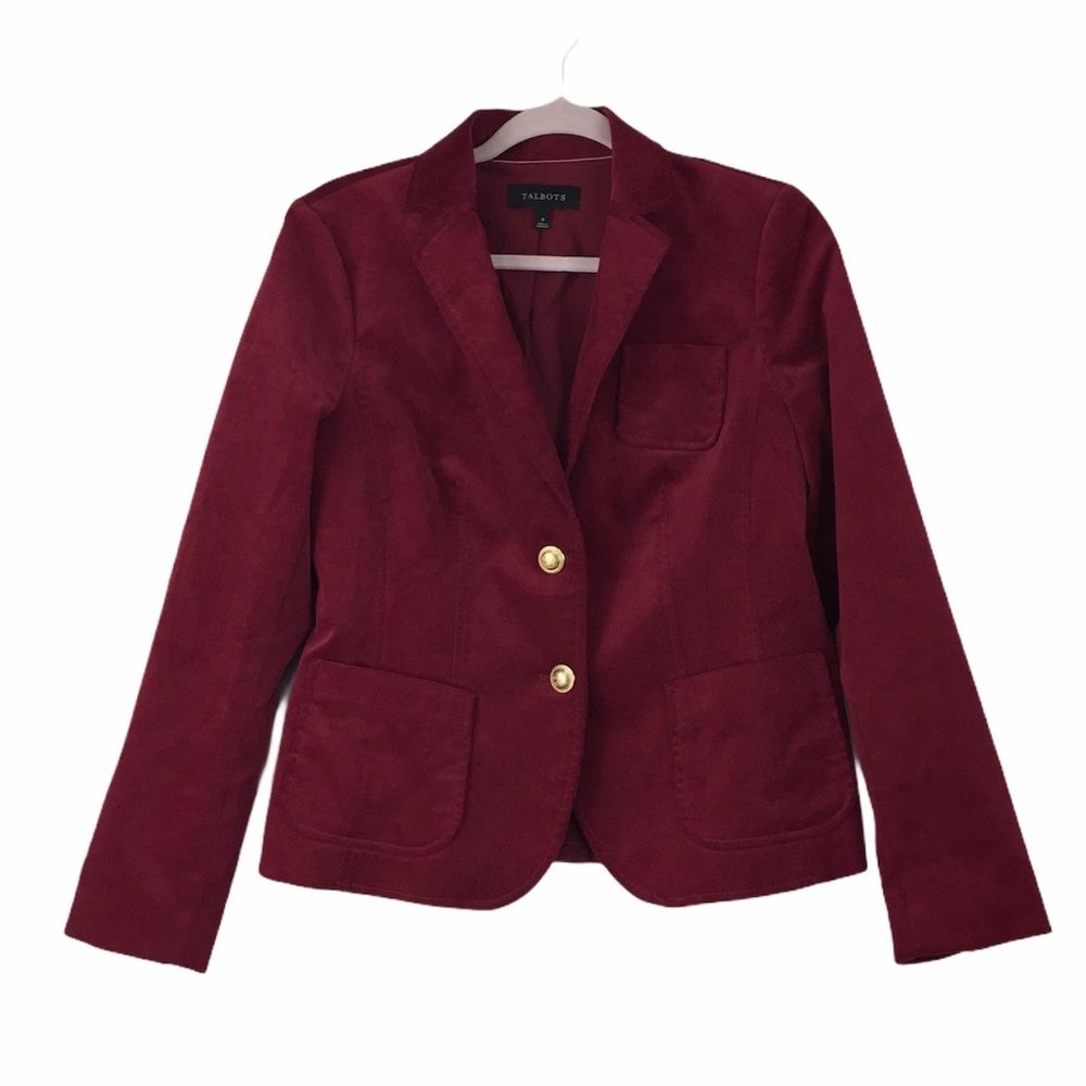 TALBOTS  Red Velvet Notch Collar Corduroy …